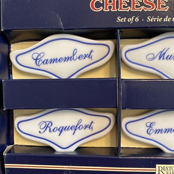 Restoration Hardware French Inspired Ceramic Cheese Markers Set Of 6 White Blue - Picture 2 of 8